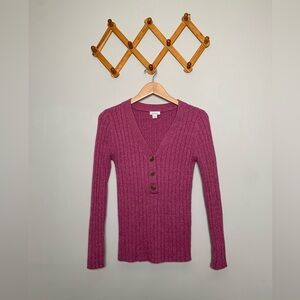 Women’s Sundance Pink Ribbed V-Neck Cotton/Silk Blend Sweater SZ M